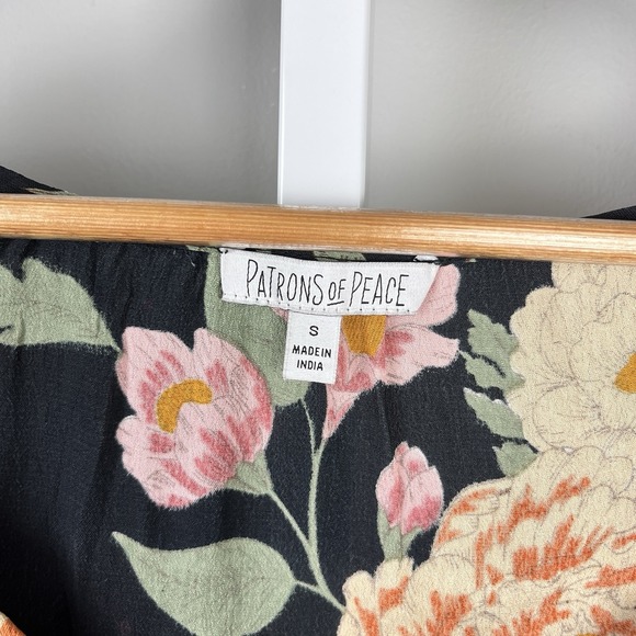 Patrons of Peace Boho Top Womens S Black Floral Crop Peplum Festival Blouse - Picture 6 of 6